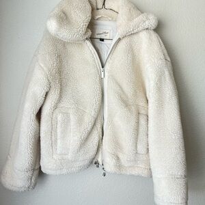 Gorpcore Cream Teddy Jacket with Leather Accents